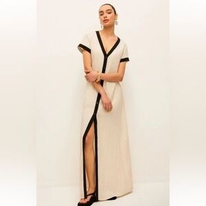 Commense Apricot and Black Maxi Button Down Dress - Size L